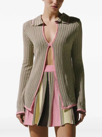 Baobab Federica Ribbed-knit V-neck Sweater In Green