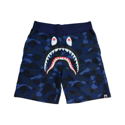 Pre-owned Bape Blue Camo Shark Sweat Shorts Xxl