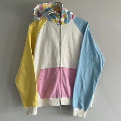 Pre-owned Bape Og  Cotton Candy Camo Full Zip Up Hoodie Sweater In Yellow Blue Pink