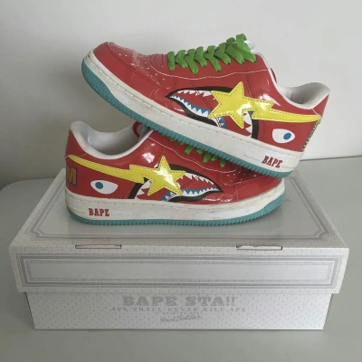 Pre-owned Bape Og Sta Shark Red Patent Shoes