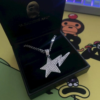 Pre-owned Bape Sta Necklace In Silver