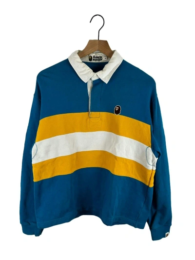 Pre-owned Bape Stripe Logo Rugby Shirt In Blue