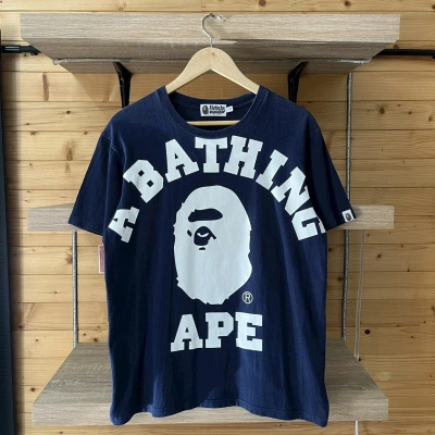 Pre-owned Bape X Nigo Big College Tee (with Plastic Bag) In Navy