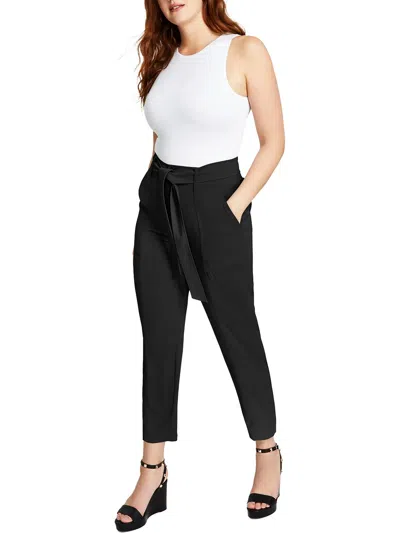 Bar Iii Petites Womens High-waist Polyester Ankle Pants In Black