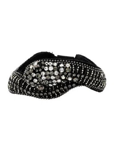 Pre-owned Barbara Bui Crystal Leather Wrap Bracelet, 6.5" In Black/silver