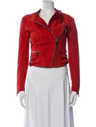 Pre-owned Barbara Bui Lambskin Biker Jacket In Red