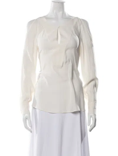 Pre-owned Barbara Bui Silk V-neck Blouse In White