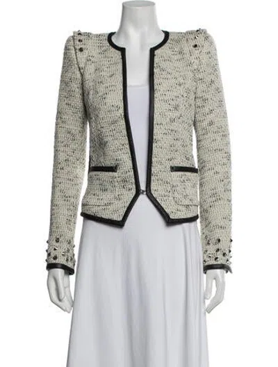 Pre-owned Barbara Bui Wool Tweed Pattern Jacket In Black/neutrals/white