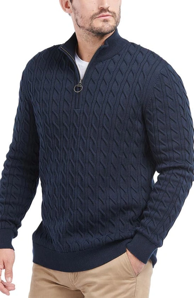 Barbour Cable Knit Half Zip Cotton Jumper In Navy