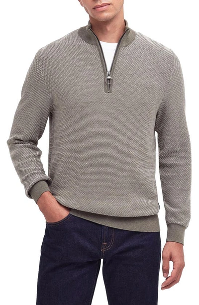 Barbour Dunstan Marl Half-zip Cotton Sweater In Dusty Green