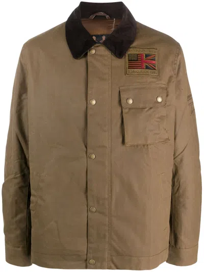 Barbour International Cotton Corduroy Collar Jacket With Press-stud Front And Chest Flap Pocket In Beige
