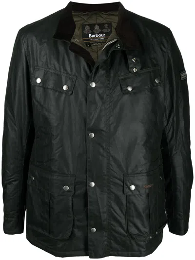 Barbour International Waxed Cotton Button-down Jacket In Green