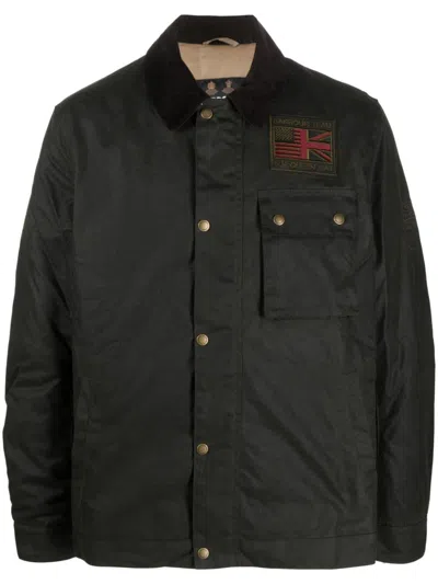 Barbour International Waxed Cotton Utility Jacket With Corduroy Collar In Green