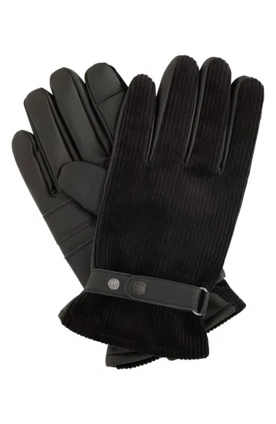 Barbour Nelson Waterproof Corduroy & Leather Touchscreen Gloves In Black