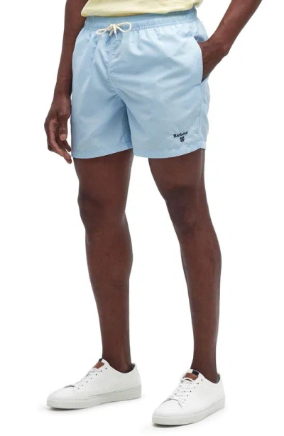 Barbour Staple Logo Embroidered Swim Trunks In Blue