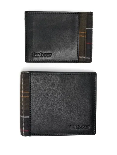 Barbour Tartan Check Pattern Bi-fold Wallet With Embossed Details In Black