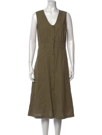 Pre-owned Barbour V-neck Midi Length Dress In Green