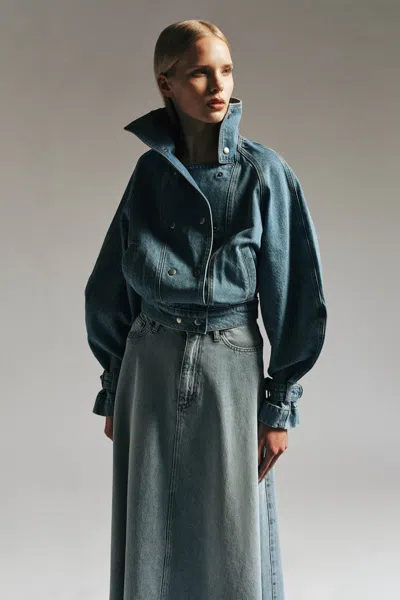 Bardot 030 Denim Funnel Neck Jacket In Blue