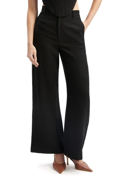 Bardot Enya High Waist Wide Leg Linen Pants In Black