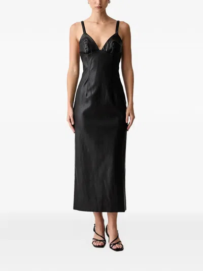 Bardot Estine Faux-leather V-neck Midi Dress In Black