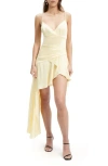 Bardot Idres High-low Satin Cocktail Dress In Canary Yellow