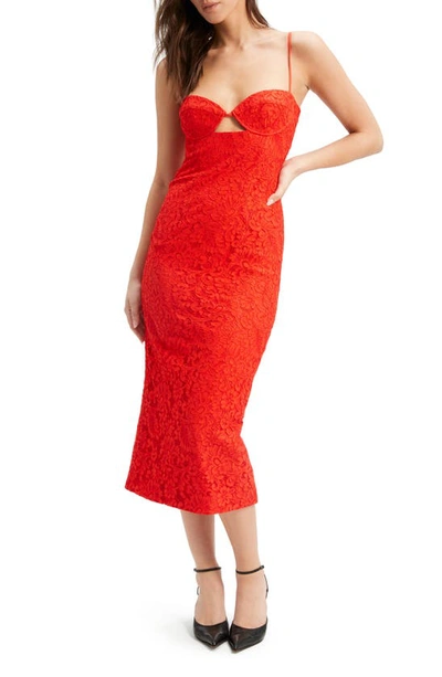 Bardot Ivanna Lace Cutout Midi Dress In Fire Red