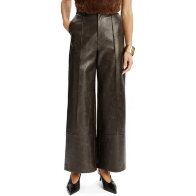 Bardot Marlowe Faux Leather Wide Leg Pants In Dark Choco