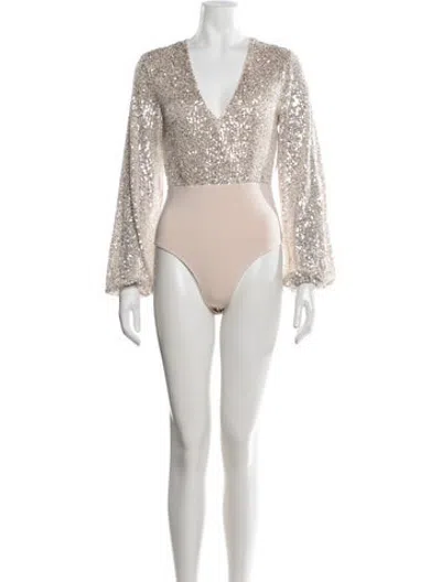 Pre-owned Bardot Patterned V-neck Bodysuit W/ Tags In Neutrals