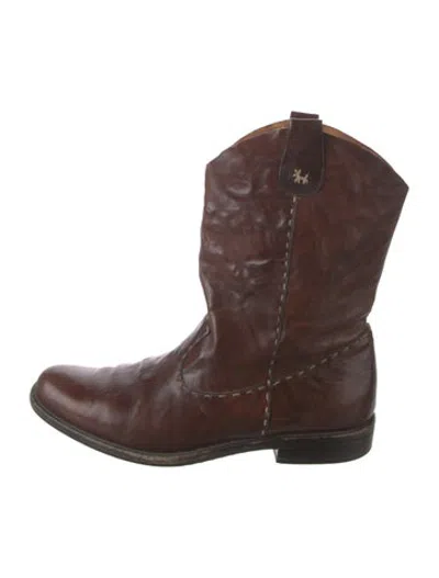 Pre-owned Barneys New York Leather Western Boots In Brown