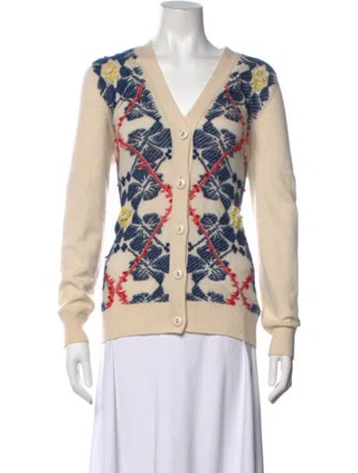 Pre-owned Barrie Cashmere Floral Print Sweater In Neutrals