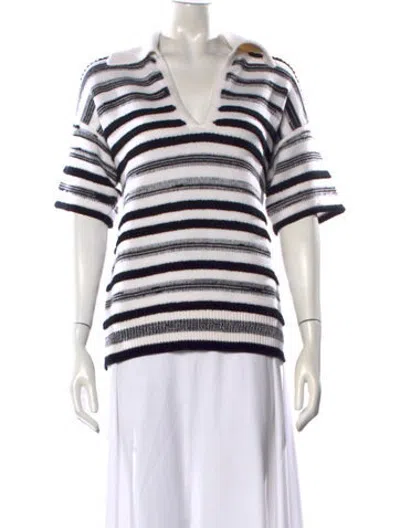Pre-owned Barrie Striped V-neck Sweater In White
