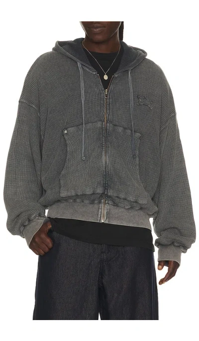 Barriers Worldwide Star Waffle Zip Up Hoodie In Grey