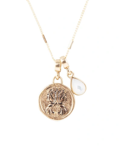 Barse Zodiac Coin Genuine Teardrop Charm Necklace In Gemini-genuine Mother Of Pearl