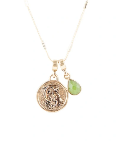Barse Zodiac Coin Genuine Teardrop Charm Necklace In Pisces-genuine Jade