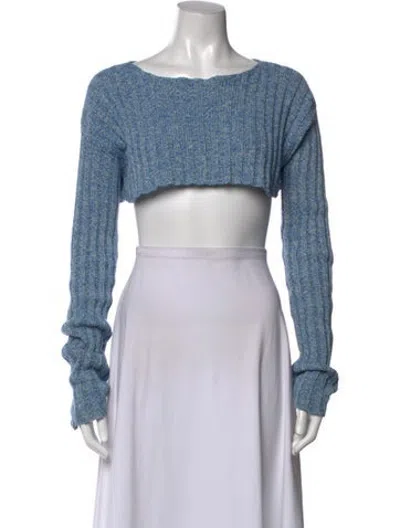 Pre-owned Baserange Crew Neck Long Sleeve Crop Top In Blue