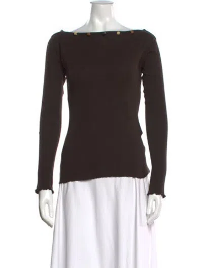 Pre-owned Baserange Off-the-shoulder Long Sleeve Top In Brown