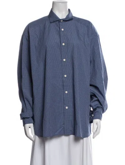 Pre-owned Baserange Plaid Print Long Sleeve Button-up Top W/ Tags In Blue