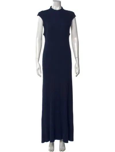 Pre-owned Bassike Mock Neck Long Dress In Blue