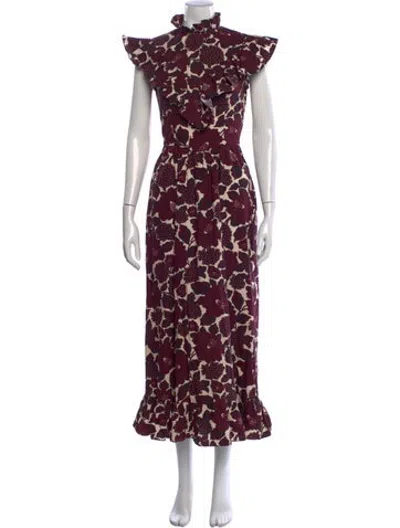 Pre-owned Batsheva Floral Print Long Dress In Purple