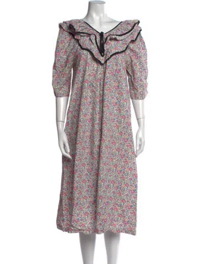 Pre-owned Batsheva Floral Print Midi Length Dress In Pink