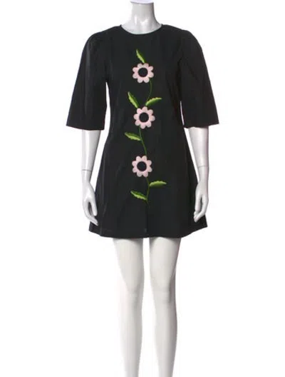 Pre-owned Batsheva Floral Print Mini Dress In Black