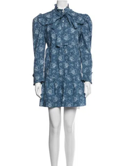 Pre-owned Batsheva Floral Print Mini Dress In Blue