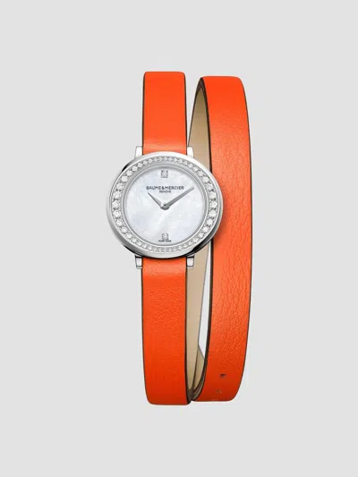 Baume & Mercier Women's Petite Promesse Diamond, Stainless Steel & Wraparound Leather Strap Watch In Orange