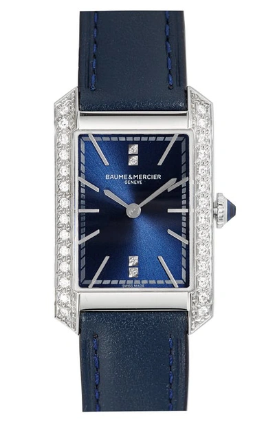 Baume & Mercier Hampton Diamond Leather Strap Watch, 35mm In Opaline Blue