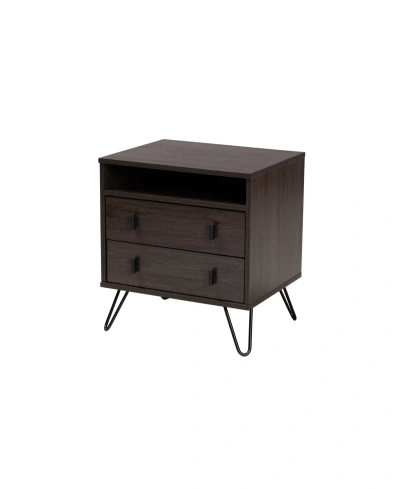 Baxton Studio Glover Modern And Contemporary 21.7" Finished Wood And Finished Metal 2-drawer Nightstand In Dark Brown,rose Gold