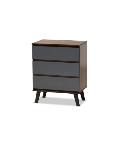 Baxton Studio Roldan Modern And Contemporary 29.9" Two-tone And Finished Wood 3-drawer Bedroom Chest In Gray,walnut Brown,black