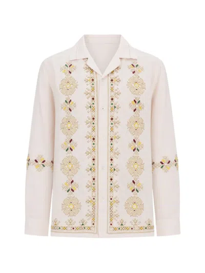 Baziszt Flower-embroidered Long-sleeve Shirt In Neutral