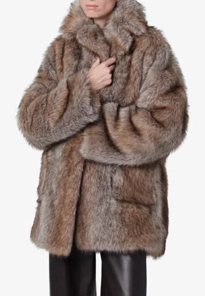 Bb Couture Brigitte Wolf-effect Faux Fur Coat In Brown