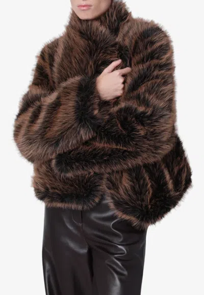 Bb Couture Susan Faux Fur Wraparound-collar Jacket In Brown