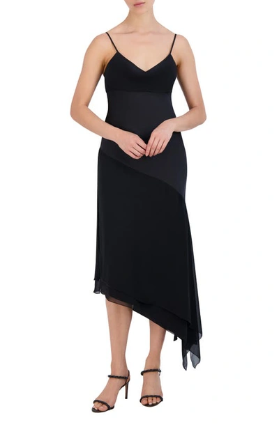 Bcbg Asymmetric Midi Dress In Black Onyx
